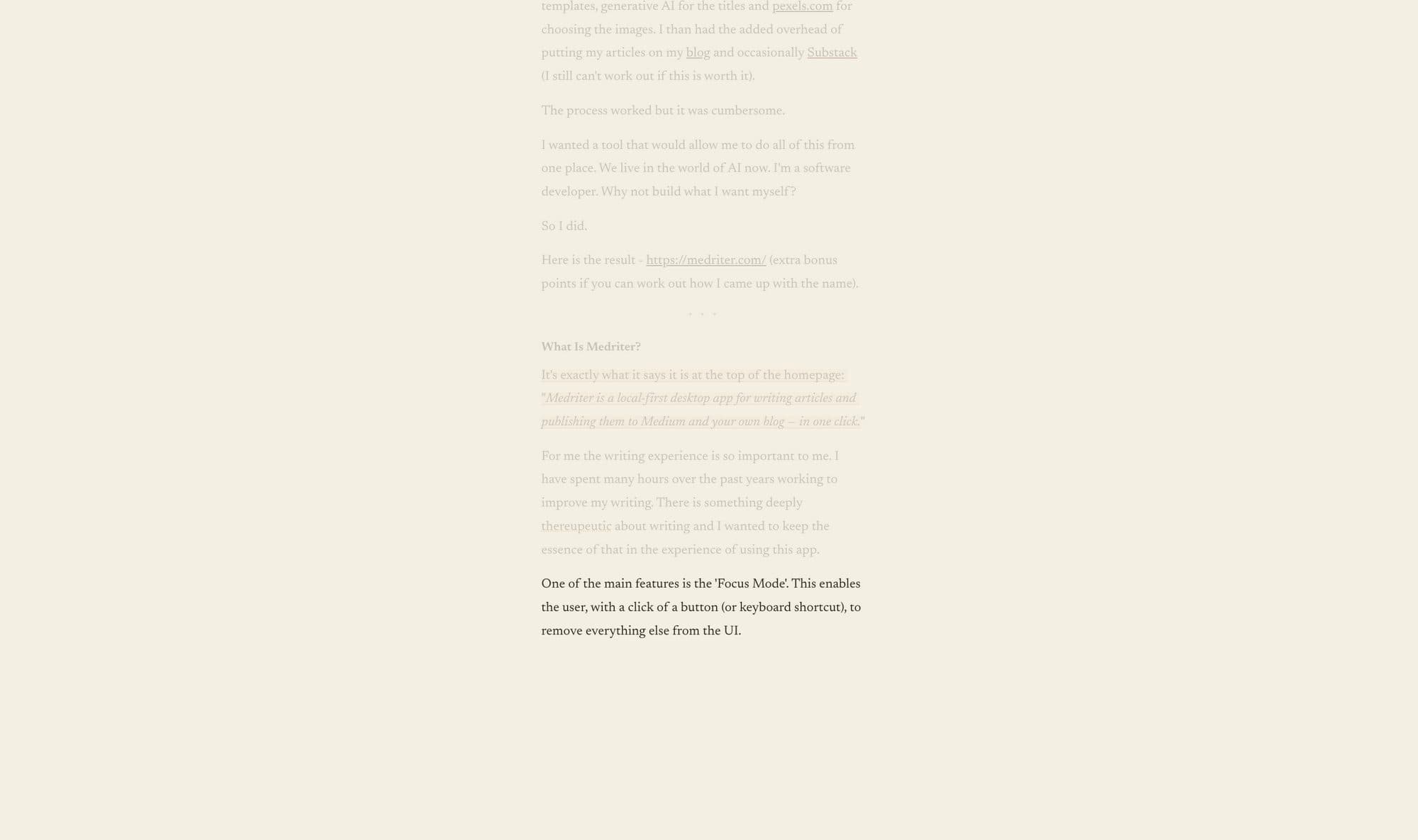 Focus mode in Medriter - Focus solely on the writing
